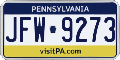 PA license plate JFW9273