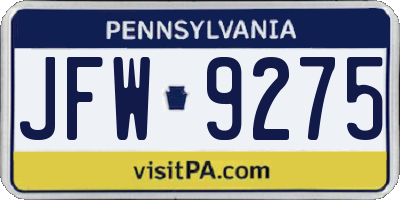 PA license plate JFW9275