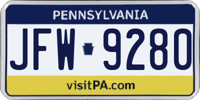 PA license plate JFW9280