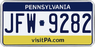 PA license plate JFW9282