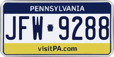 PA license plate JFW9288