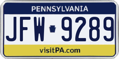 PA license plate JFW9289