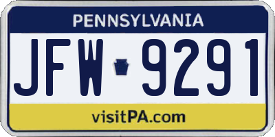 PA license plate JFW9291