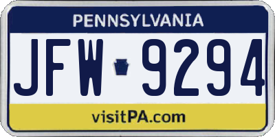 PA license plate JFW9294