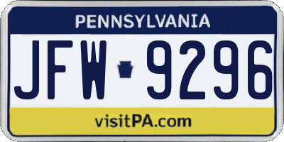 PA license plate JFW9296
