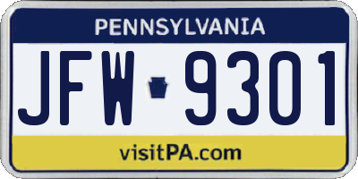 PA license plate JFW9301