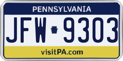 PA license plate JFW9303