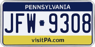 PA license plate JFW9308