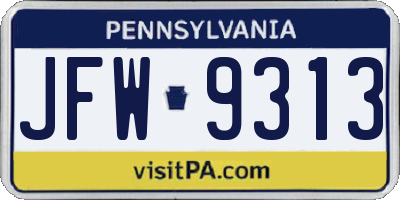 PA license plate JFW9313