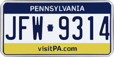 PA license plate JFW9314