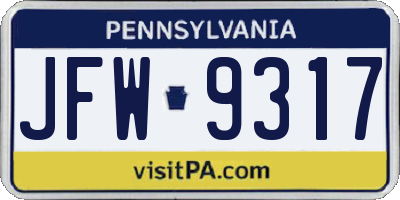 PA license plate JFW9317
