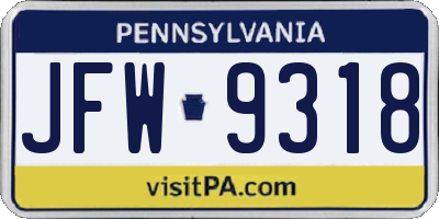 PA license plate JFW9318