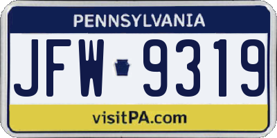 PA license plate JFW9319