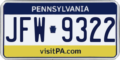 PA license plate JFW9322
