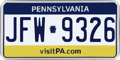 PA license plate JFW9326