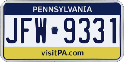 PA license plate JFW9331