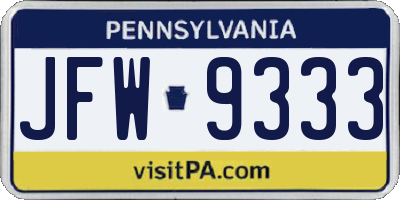 PA license plate JFW9333