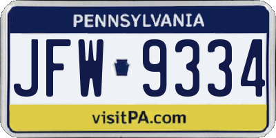 PA license plate JFW9334