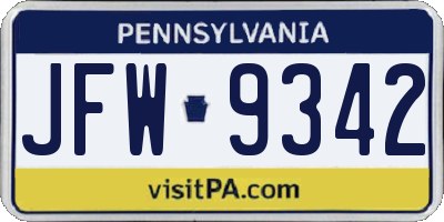 PA license plate JFW9342