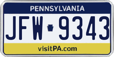 PA license plate JFW9343