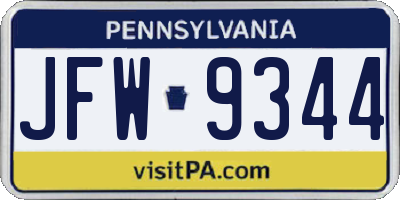 PA license plate JFW9344