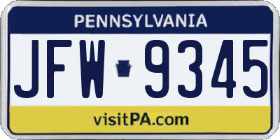 PA license plate JFW9345
