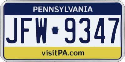 PA license plate JFW9347