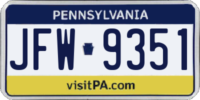 PA license plate JFW9351
