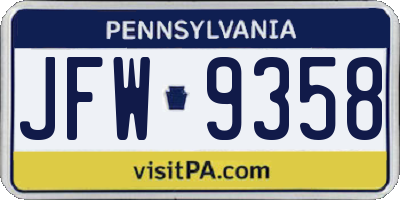 PA license plate JFW9358