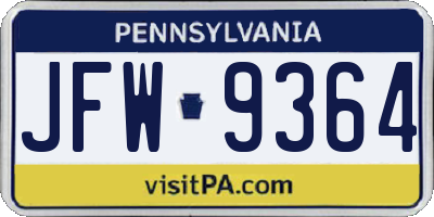 PA license plate JFW9364