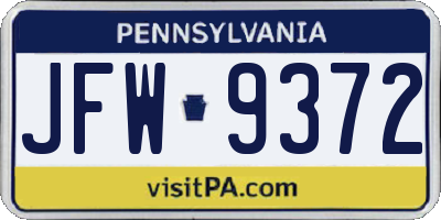PA license plate JFW9372