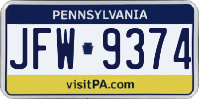 PA license plate JFW9374