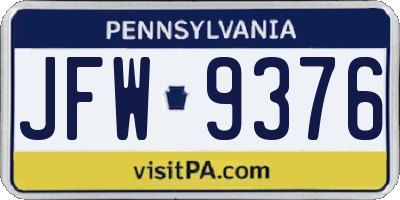 PA license plate JFW9376