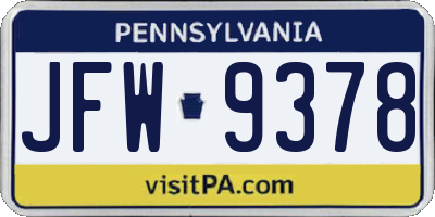 PA license plate JFW9378