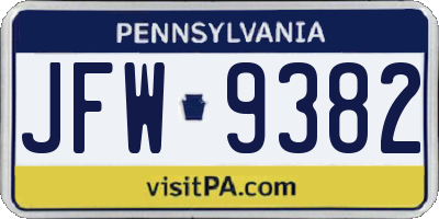 PA license plate JFW9382