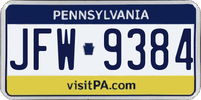 PA license plate JFW9384
