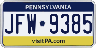 PA license plate JFW9385