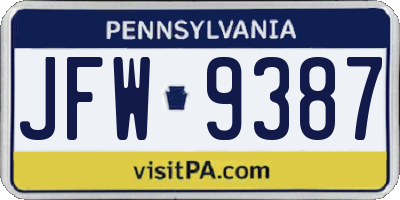 PA license plate JFW9387