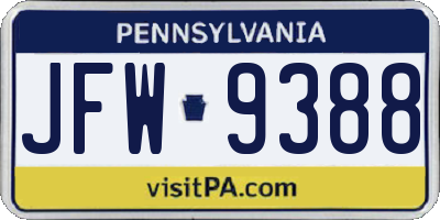 PA license plate JFW9388