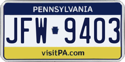 PA license plate JFW9403