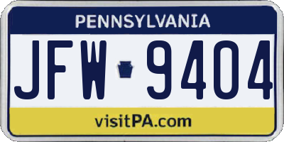 PA license plate JFW9404