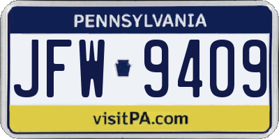 PA license plate JFW9409