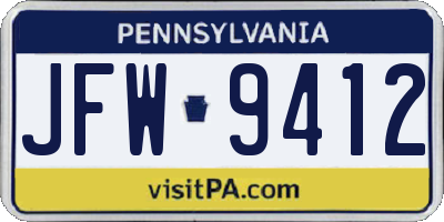 PA license plate JFW9412