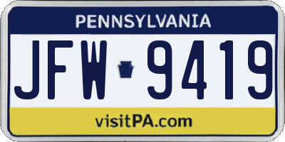 PA license plate JFW9419