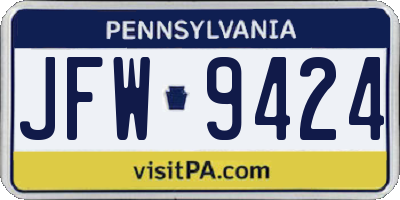 PA license plate JFW9424