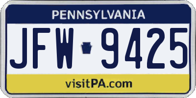 PA license plate JFW9425
