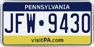 PA license plate JFW9430