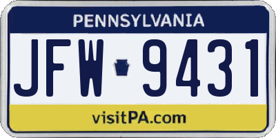 PA license plate JFW9431