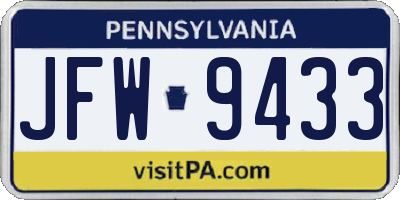 PA license plate JFW9433