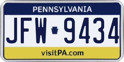 PA license plate JFW9434